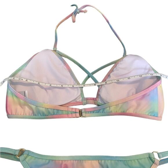 Plumeria Tye Dye 2 pc Bikini Pastel Blues Pinks Size Large Halter String Top NEW - Picture 9 of 14